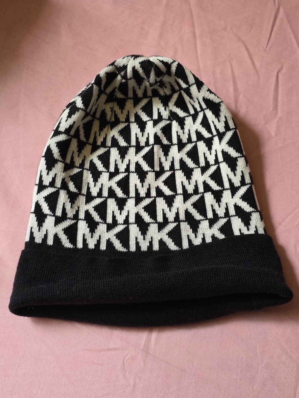 Michael Kors Kids Black and White MK Logo Knit Beanie